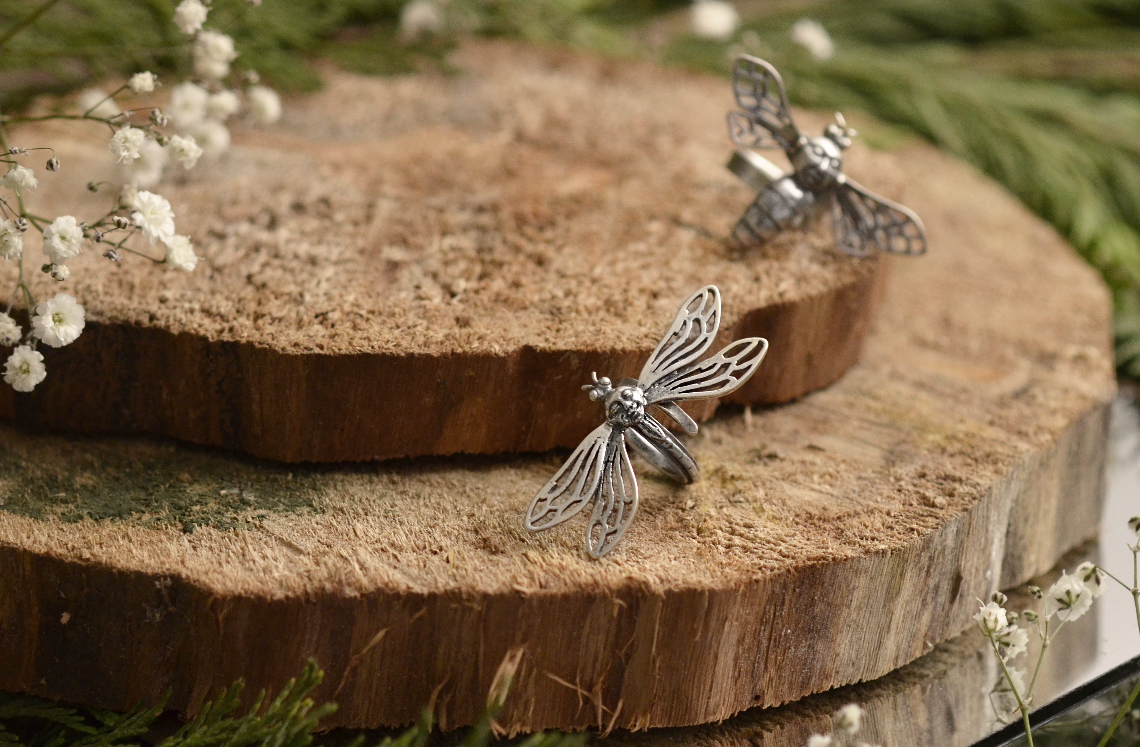 Bijoux libellule sur bois